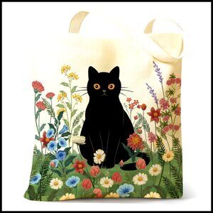 Canvas Tote Bag Foldable Reusable Zippered Pocket Shoulder Bag Aesthetic